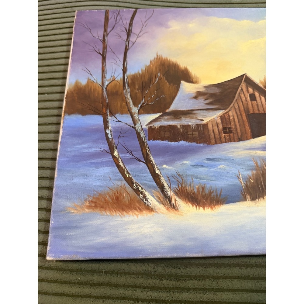 Vintage Barn Winter Landscape Oil Painting Signed‎ Big O 80 - Picture 3 of 10